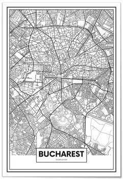 

Panorama Canvas Map Bucharest - Printed on Canvas - Vintage Canvas Wall Art - Black and White Pictures - Canvas City Map Decoration - Modern Canvas Prints for Walls