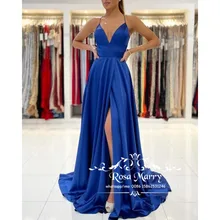 Sexy Backless Plus Size Prom Dresses for Women Party 2021 Royal Blue High Split Cheap Simple Satin Vestido De Fiesta Longo