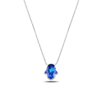 

Angemiel 925 Sterling Silver Opal Fatma Master Hand Necklace