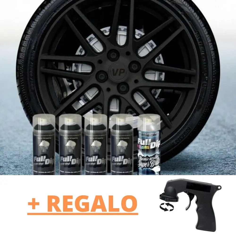 PACK LLANTAS 4 SPRAYS FULL DIP NEGRO BRILLO VINILO LIQUIDO REGALO ADAPTADOR  SPRAY - AliExpress