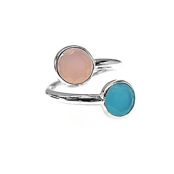 

Silver Ring 925 Sterling m open stones 8mm. Pink Blue [SUPPLIES AC0326]