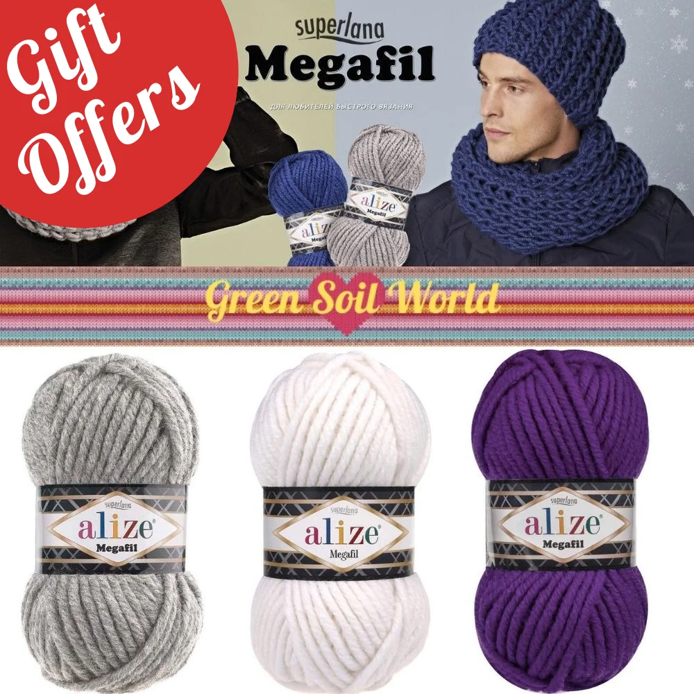 Alize Superlana Megafil Wool 5 Gomitoli Di Filato Per Maglieria A Mano, 100 Grammi 55 Metri, Acrilico, Stagione Autunno/Inverno, Grosso, Uncinetto, Ve