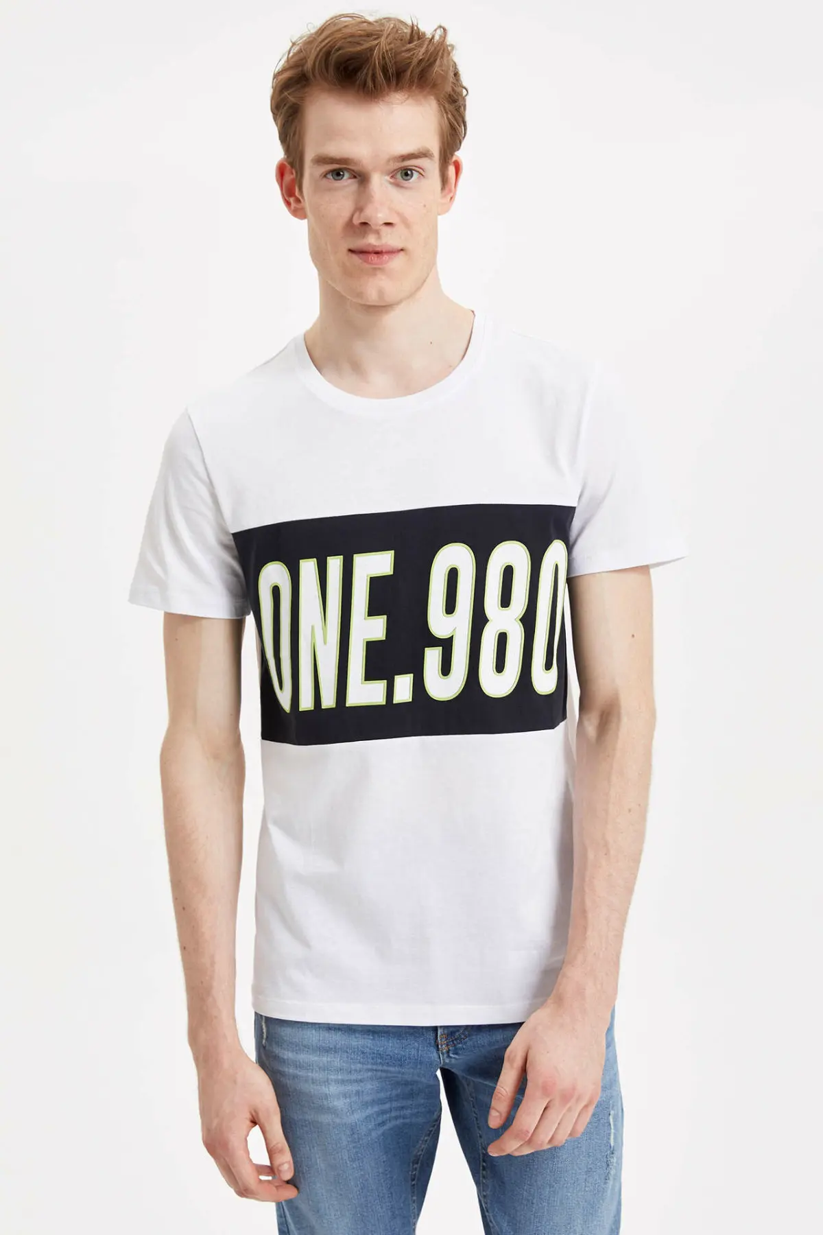 

DeFacto Man Cool Letter Prints White Top Tees Men Short Sleeve Cotton T-Shirt Male Casual Loose O-neck T-Shirts-L3471AZ19SM
