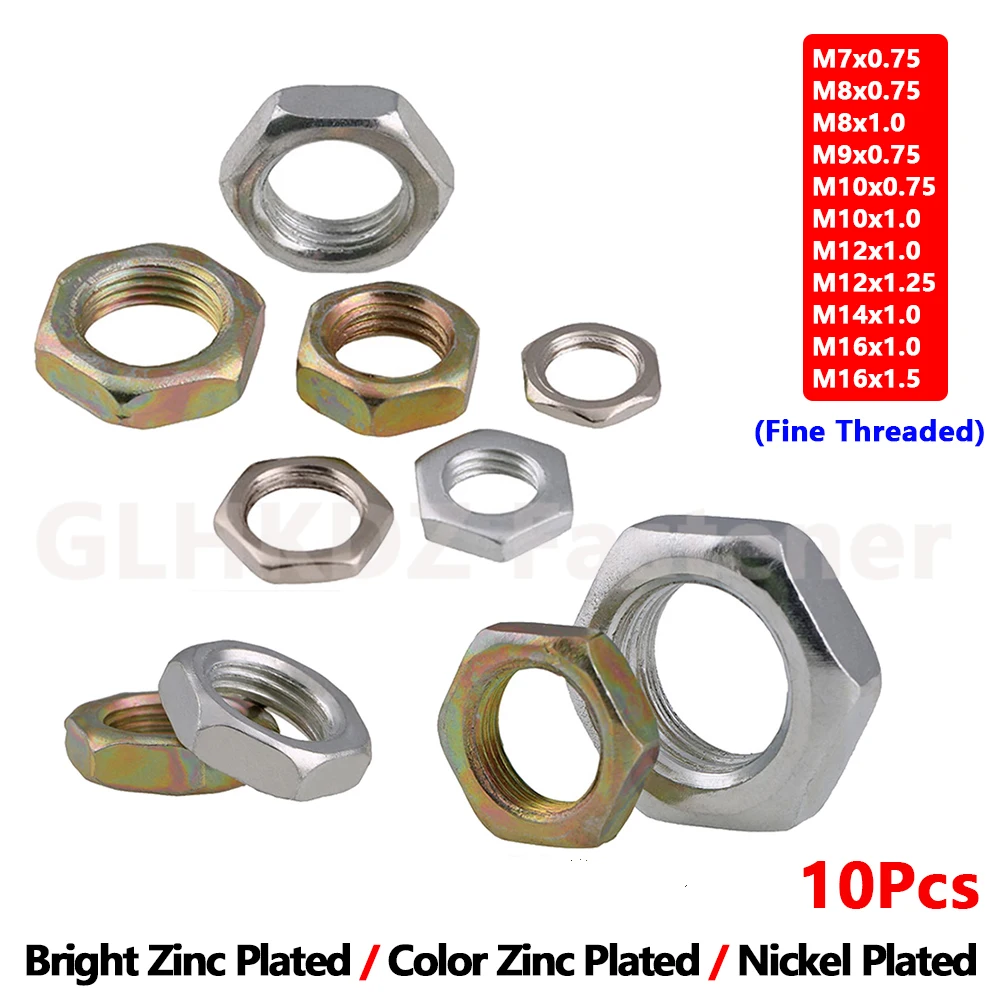10pc M7 M8 M9 M10 M12 M14 M16 Metric Fein Gewinde Dünne Hexagon 
