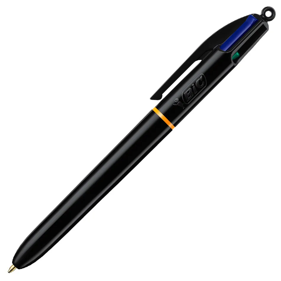 BiC 4 Couleur Stylo, Bleu Baril - Noir, Bleu, Rouge et Vert (Paquet De 12)