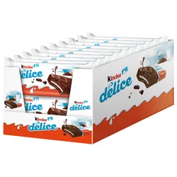Bizcocho KINDER DELICE de Cacao - Delicioso y tierno bizcocho elaborado a base de leche, harina y huevos y recubierto de una fina capa de chocolate con leche. Envasados individualmente. Estuche de 20 unidades de 39 g