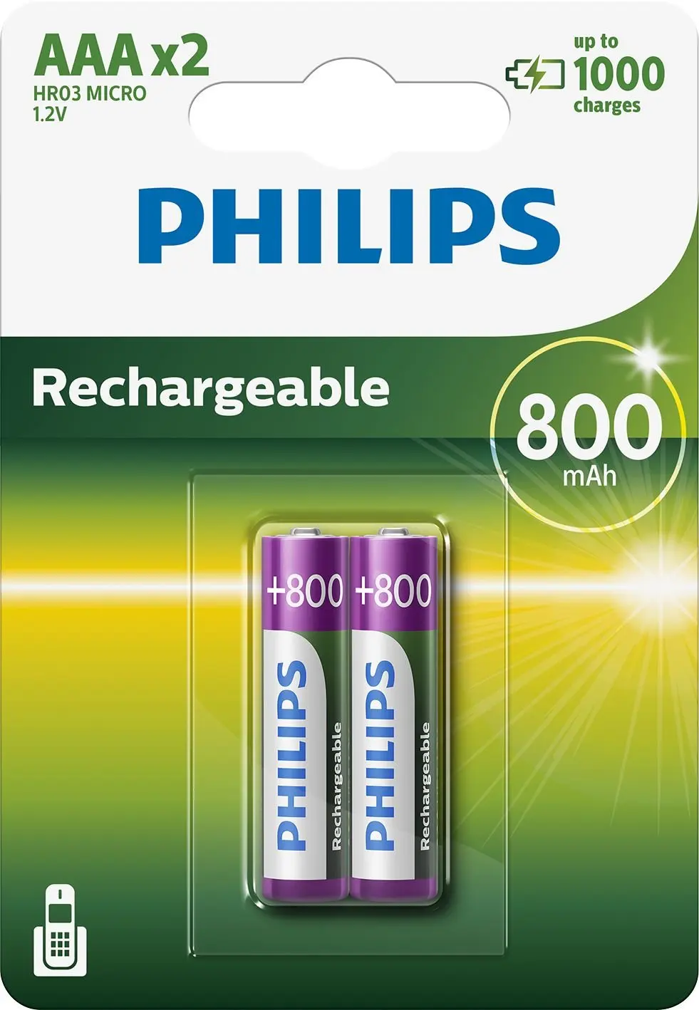 Набор 2 аккумуляторов ministilo AAA HR03 800mAh 1 V NiMH Philips | Электроника