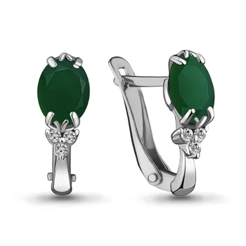 

Silver earrings with cubic zirconia and agate Green