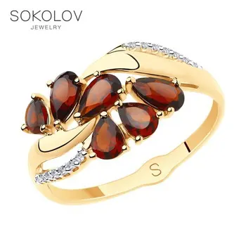 

SOKOLOV ring gold with garnet and cubic zirkonia fashion jewelry 585 women's male
