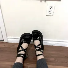 Mujeres Mary Jane Lolita Cosplay Zapatos Mujer Bombas Punta redonda Tacones gruesos Cruz atada Hebilla Correa Mujer 2021 Plataforma Zapatos de mujer
