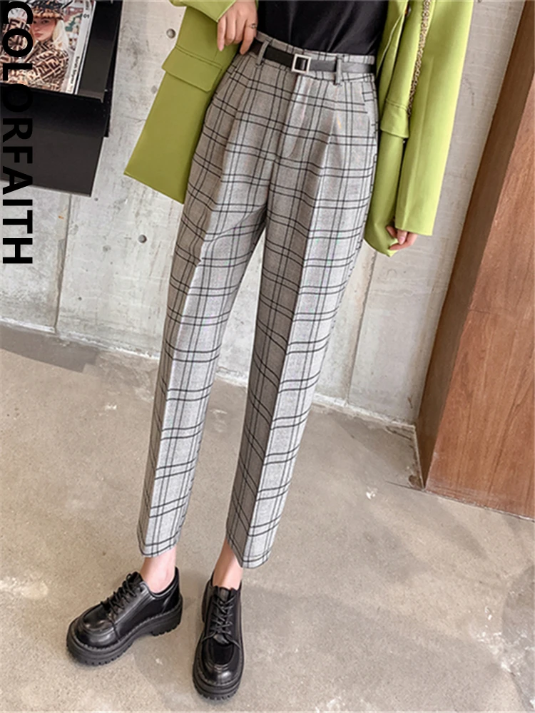 Checkered Pants Women Wide Leg Checkered Casual Pants Woman New 2023 Plaid High Aliexpress