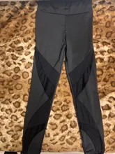 De cintura alta de entrenamiento negro Yoga Legging de malla empalme ver a través de Fitness medias polainas deporte Yoga del sudor pantalones para mujeres