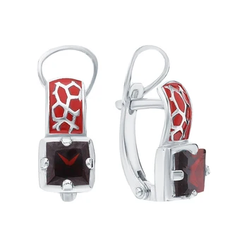 

Silver earrings with garnet and enamel sunlight sample 925
