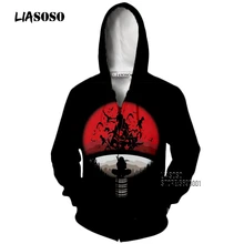 LIASOSO 3D принт унисекс аниме Наруто Akatsuki Учиха Итачи Саске толстовки с капюшоном толстовки Повседневная куртка на молнии X2651