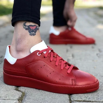 

BA0035 In Non-Genuine Leather Casual Base Red White Sneakers Casual Men Shoes. Shoe, sneaker, van, chaussure, air, money