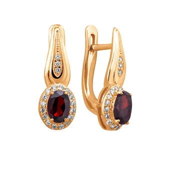 

Gold earrings with cubic zirconia and Garnet sunlight sample 585