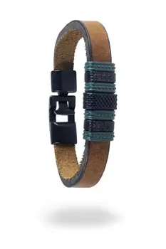 

Angemiel Men Tan Leather Dark Green Detailed Male Bracelet