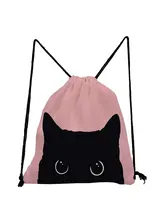 

Cartoon Black Cat Printed Drawstring Bags Unisex Backpack Reusable Women Storage Bag Child Book Bag Eco Friendly Shoe Pocket