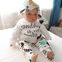 Conjunto de ropa para niñas pequeñas, Tops de manga larga con letras para recién nacidos, pantalones informales con estampado, diadema, trajes para niños pequeños