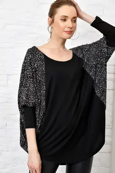 

Trend Alacati Style Women Black Cape Sleeve Oversıze Garnili Tunik ALC-020-015