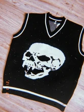 Rapcopter-suéteres Y2K para mujer, suéteres de calaveras con cuello de pico, blusas de punto azules informales holgadas, ropa de calle Retro para mujer, Tops de punto 2020