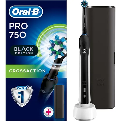 Oral-B Pro 750 Rechargeable Toothbrush Cross Action Black (Travel Container Gift!) AΔIZ CARE TOOTH BRUSH TEETH WHITENING