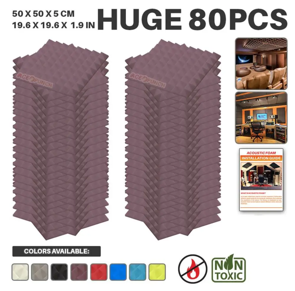 Purple Arrowzoom 80 шт. в упаковке 19," x 19,6" x 1," Пирамида плитка студия звук поглощающая панель акустическая пена лечение AZ1034 - Цвет: Purple