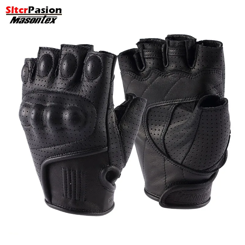 Summer Half Finger Motorcycle Gloves Leather Guantes Moto Verano Luva  Motociclista Gant Moto Gloves Tactical Retro