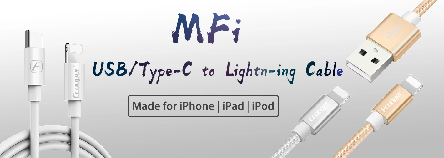 Сертифицированный кабель Ecooper MFi с разъемом type-C к светящему плетеному кабелю 2.4A для iPhone X XS XR XS MAX для iPad для iPod Super Fast