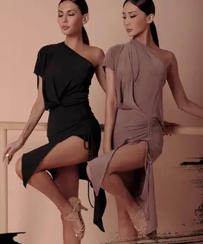 

latin dress Tango Salsa Cha Cha Samba Rumba dress one shoulder black kalki 2026