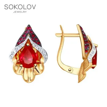 

SOKOLOV drop earrings with stones of gold with ruby (synth.) And colorless and red cubic zirconia fashion jewelry 585 women's male, long earrings