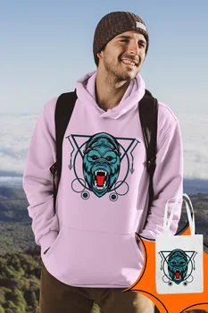 

Angemiel Wear Striped Printed Gorilla Pink Male Hooded Sweatshirt Bags Kombin
