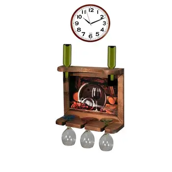 

Wall Clock Wall Art Picture Wooden Wine Rack Bottle Organizer Holders Beer Whiskey Bottle Bar Home Party Kitchen Hall Accessory