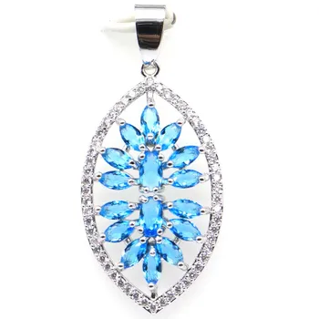 

41x19mm New Arrive Geometric Silver Pendant For Women Created Paris Blue Topaz Zircon Hot Pick Dating Party Girls Jewelry