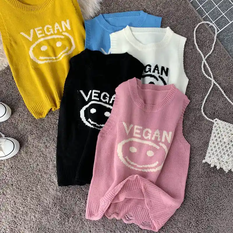 Autumn Female Student Casual Temperament Knitted Pullover Vest letter emboridery Sleeveless V-neck Sweater Vest autumn