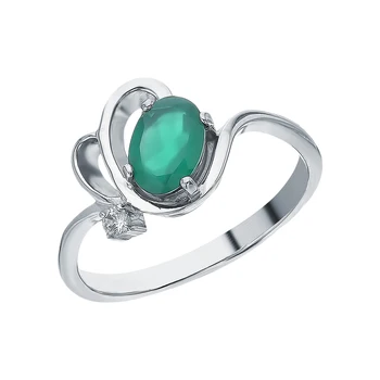 

Silver ring with cubic zirconia and agate sunlight sample 925