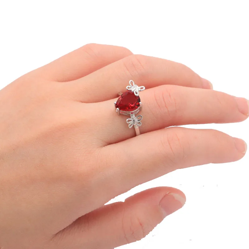 

11x9mm SheType 2.9g Butterfly Shape Created Red Blood Ruby Gift For Sister 925 Solid Sterling Silver Rings