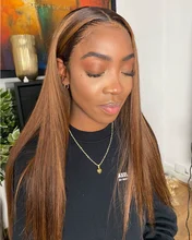 Pelucas de cabello humano brasileño Remy, pelo con parte en U ombré, Rubio degradado liso, medio abierto, color negro, 180%