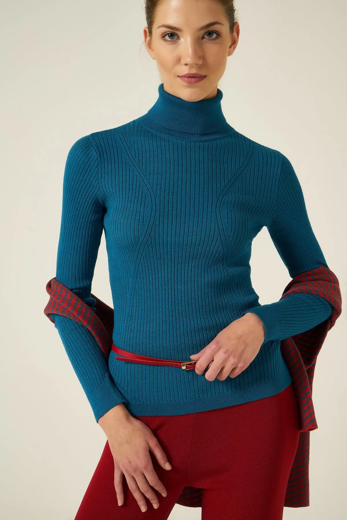 

Joinus Knitted Jumper With Roll Neck Woman Petrol Color