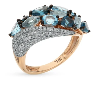 

Gold ring with Topaz and diamonds sunlight sample 585
