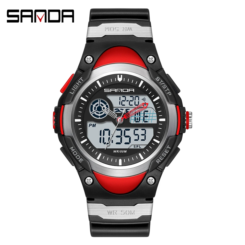 SANDA brand new fashion trend cool multifunctional men's electronic watch outdoor waterproof simple watch night light alarm