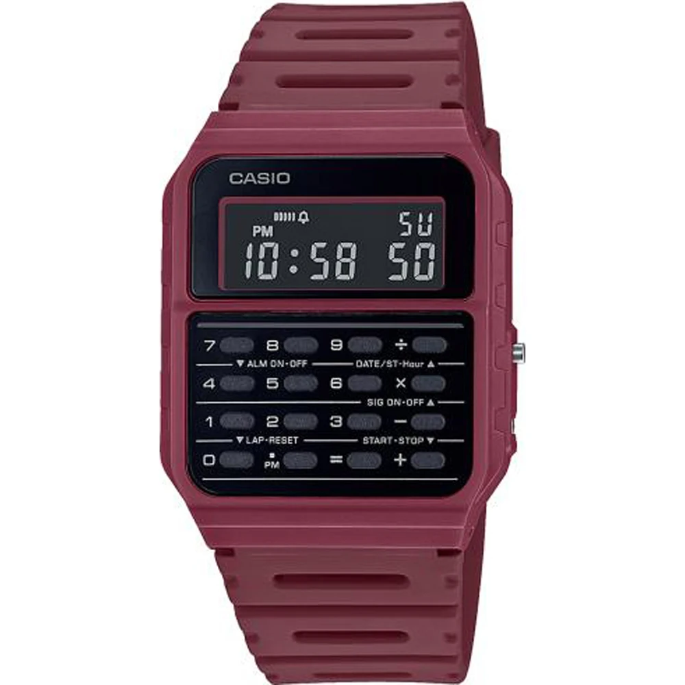 Orologio Digitale Unisex Casio Calcolatrice Ca-53Wf-4B Rosso-Allarme-Tempore-Secondo Fuso Orario Cinturino In Gomma Casio Calcolatrice Ca-53Wf-4B Orol