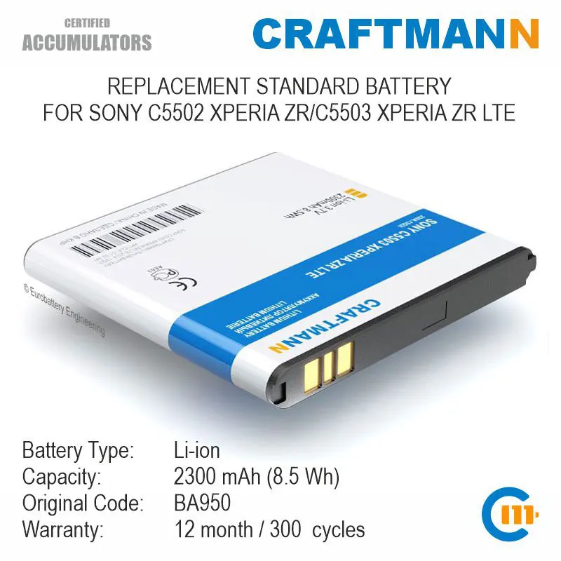 

Battery for SONY C5502 XPERIA ZR/C5503 XPERIA ZR LTE (BA950)