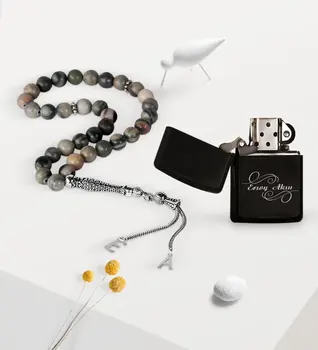 

Personalized Letter Ended Seaweed Akiği Natural Stone Rosary and Lighter Set