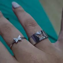 Punk Simple estilo amantes anillo mariposa abertura creativa de las mujeres de plata de oro Color 2-regalos de joyería y anillos para buenos amigos