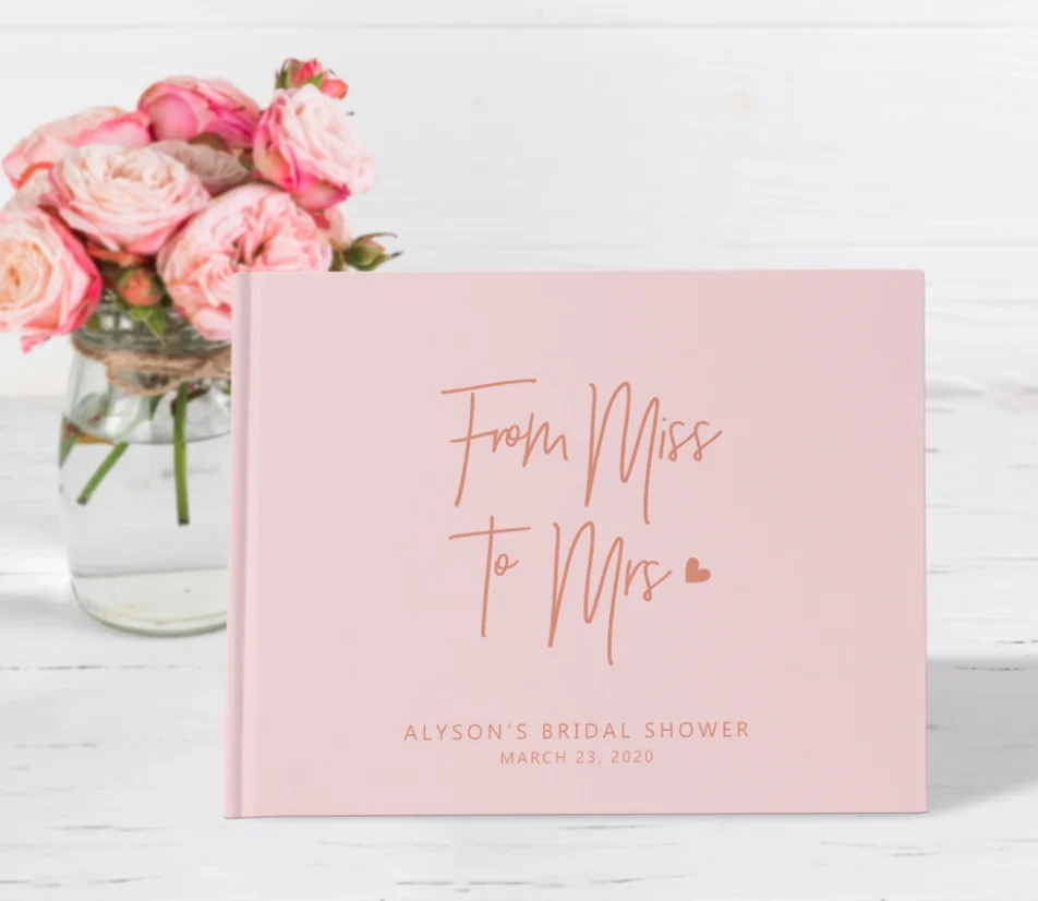 Custom Bridal Shower Guest Book From Miss To Mrs Guestbook Blush And Rose Gold Wedding Journals Colour Choices Hardcover Signature Guest Books Aliexpress
