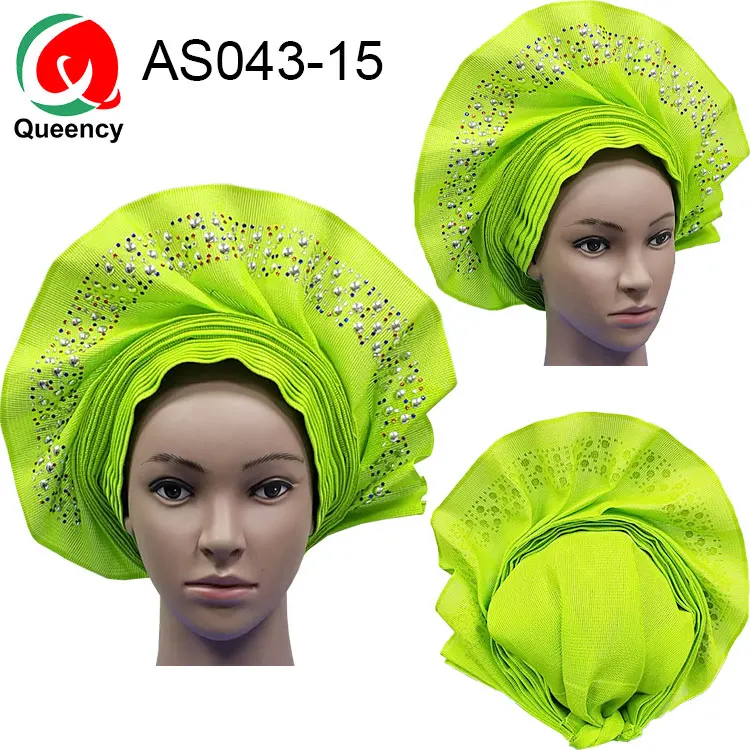 Billige AS043 2019 Neueste Design Afrikanischen Aso Oke Auto Gele mit Bunte Steine und Perlen Frauen Headrap für Party und Hochzeit