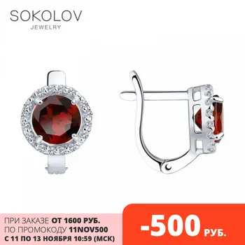 

Sokolov drop earrings with stones in silver with garnet and cubic zirconia, fashion jewelry, 925, women's male, long earrings