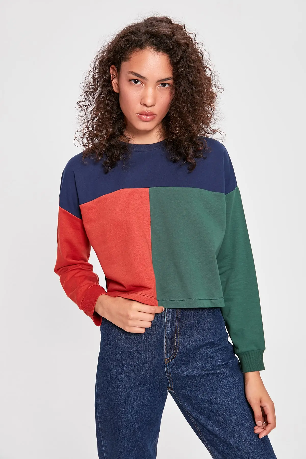 Trendyol разноцветный блочный вязаный Укороченный свитшот TWOAW20SW0160 | Женская одежда