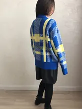 Sweaters Cardigans Checkered Plaid Colorfaith Korean Fashionable Women's Knitwears Buttons